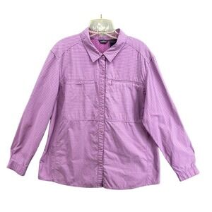 Eddie Bauer Shirt Womens XXL Purple Grid Long Sleeve Hiking Mesh Vent Zip Pocket